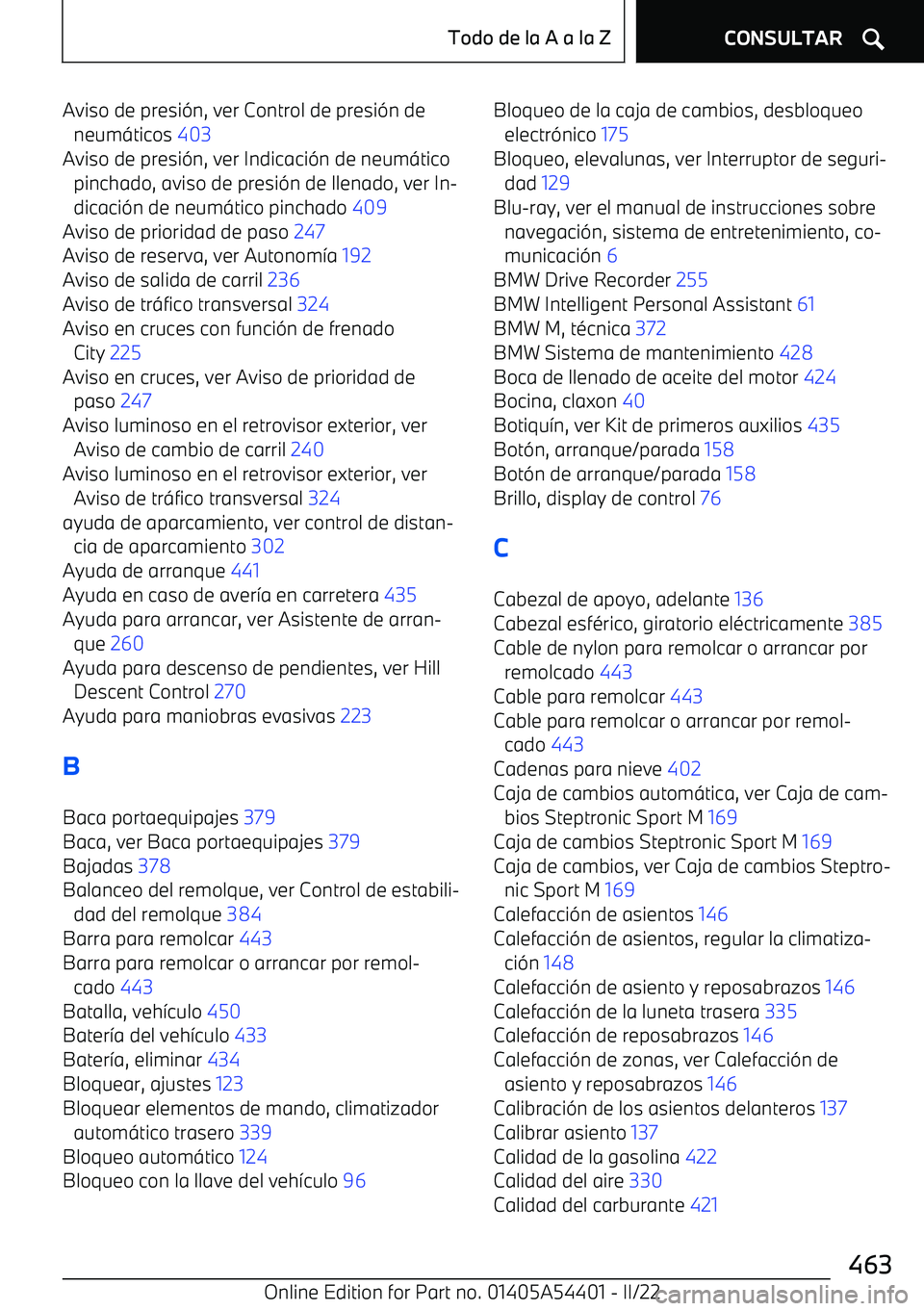 BMW X5 M 2022  Manuales de Empleo (in Spanish) Aviso de presi