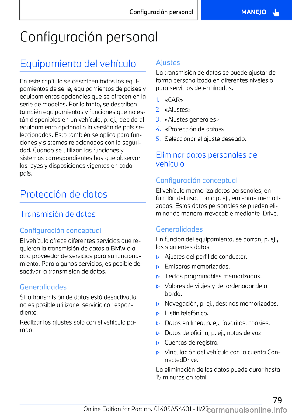 BMW X5 M 2022  Manuales de Empleo (in Spanish) Configuraci