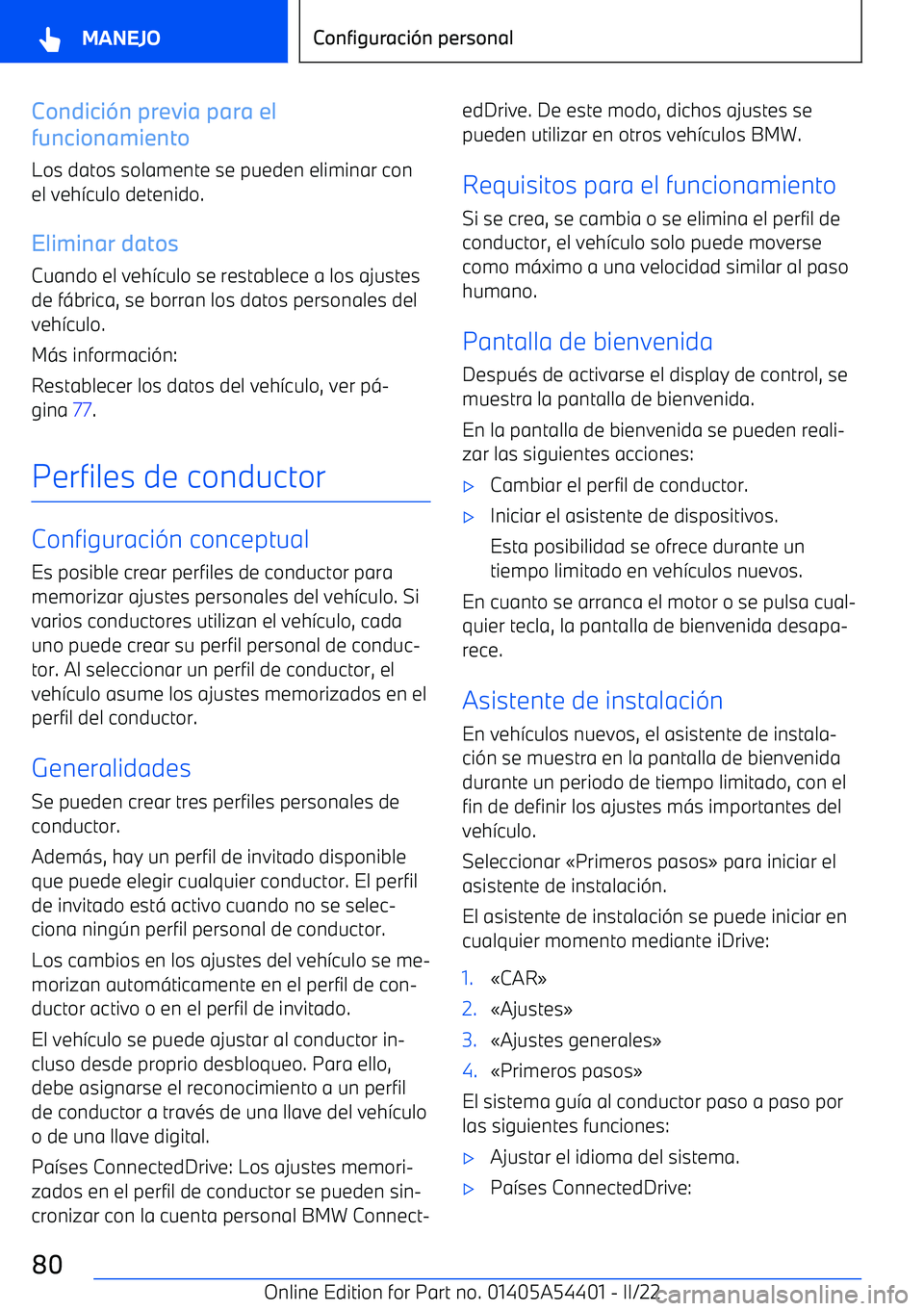 BMW X5 M 2022  Manuales de Empleo (in Spanish) Condici