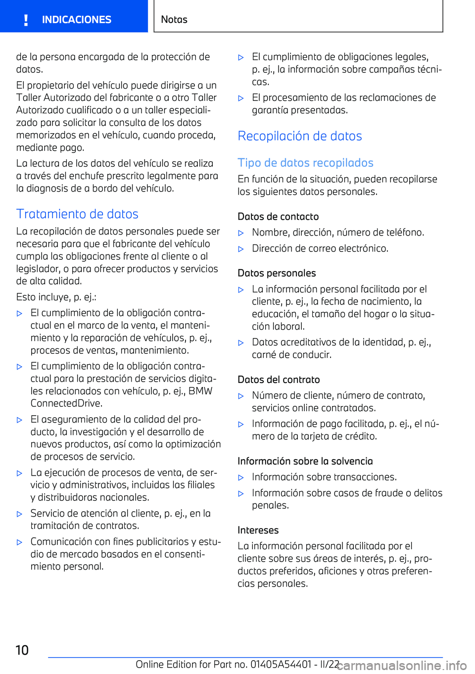 BMW X5 M 2022  Manuales de Empleo (in Spanish) de la persona encargada de la protecci