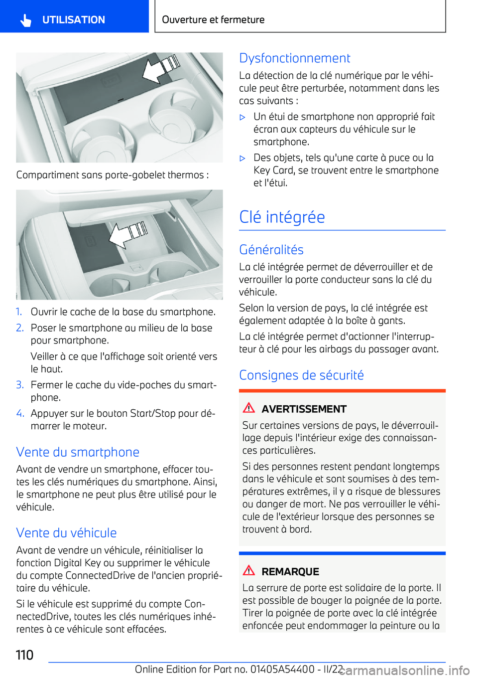 BMW X5 M 2022  Notices Demploi (in French) Compartiment sans porte