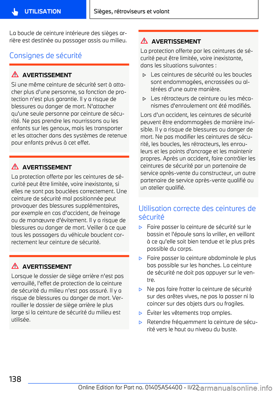 BMW X5 M 2022  Notices Demploi (in French) La boucle de ceinture intérieure des si