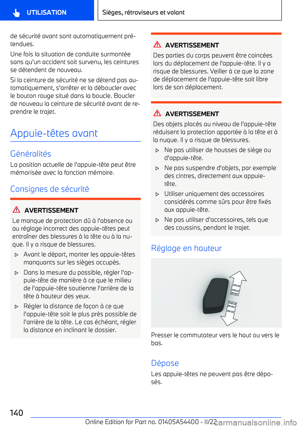 BMW X5 M 2022  Notices Demploi (in French) de sécurité avant sont automatiquement pré