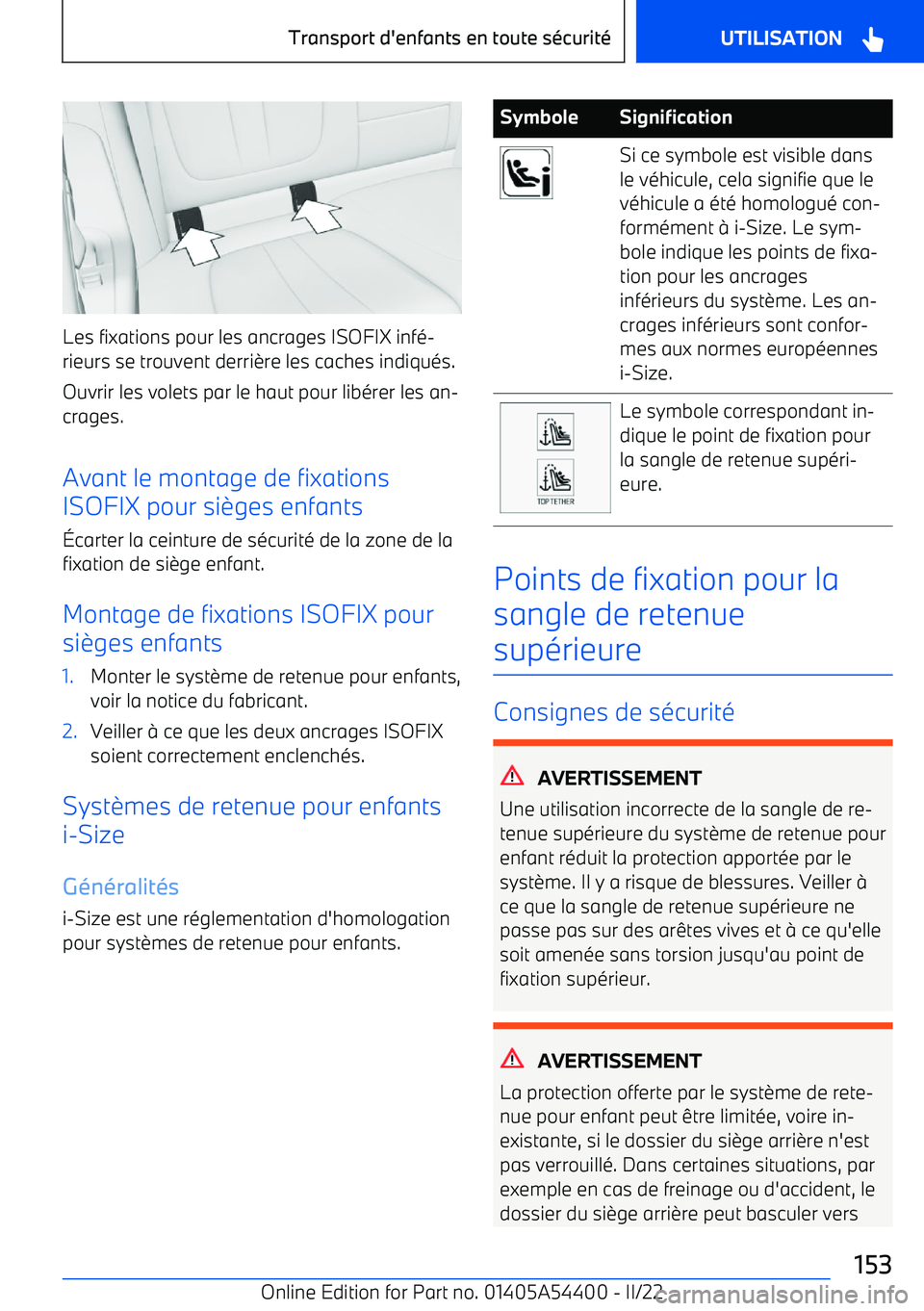 BMW X5 M 2022  Notices Demploi (in French) Les fixations pour les ancrages ISOFIX infé