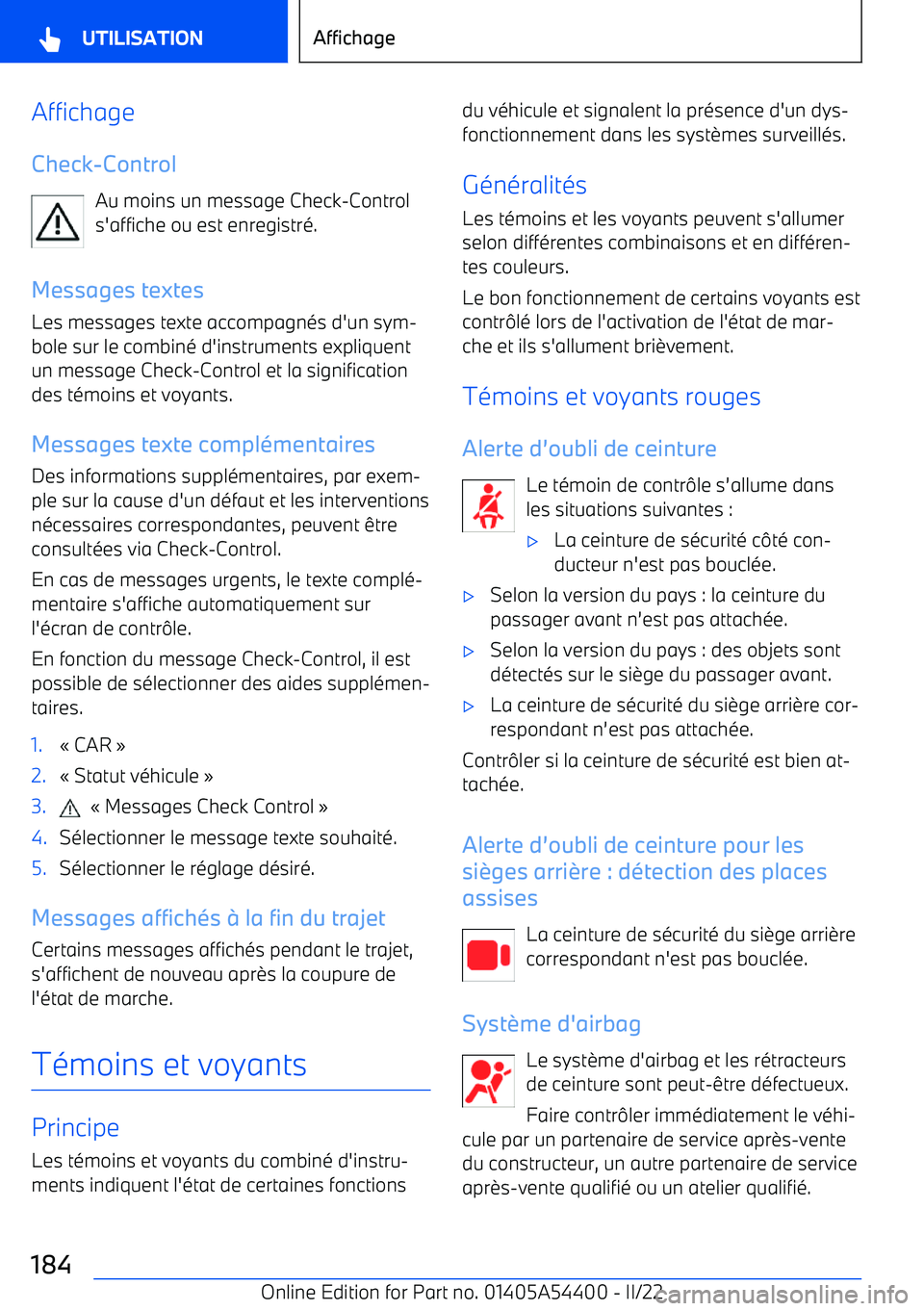 BMW X5 M 2022  Notices Demploi (in French) Affichage
Check