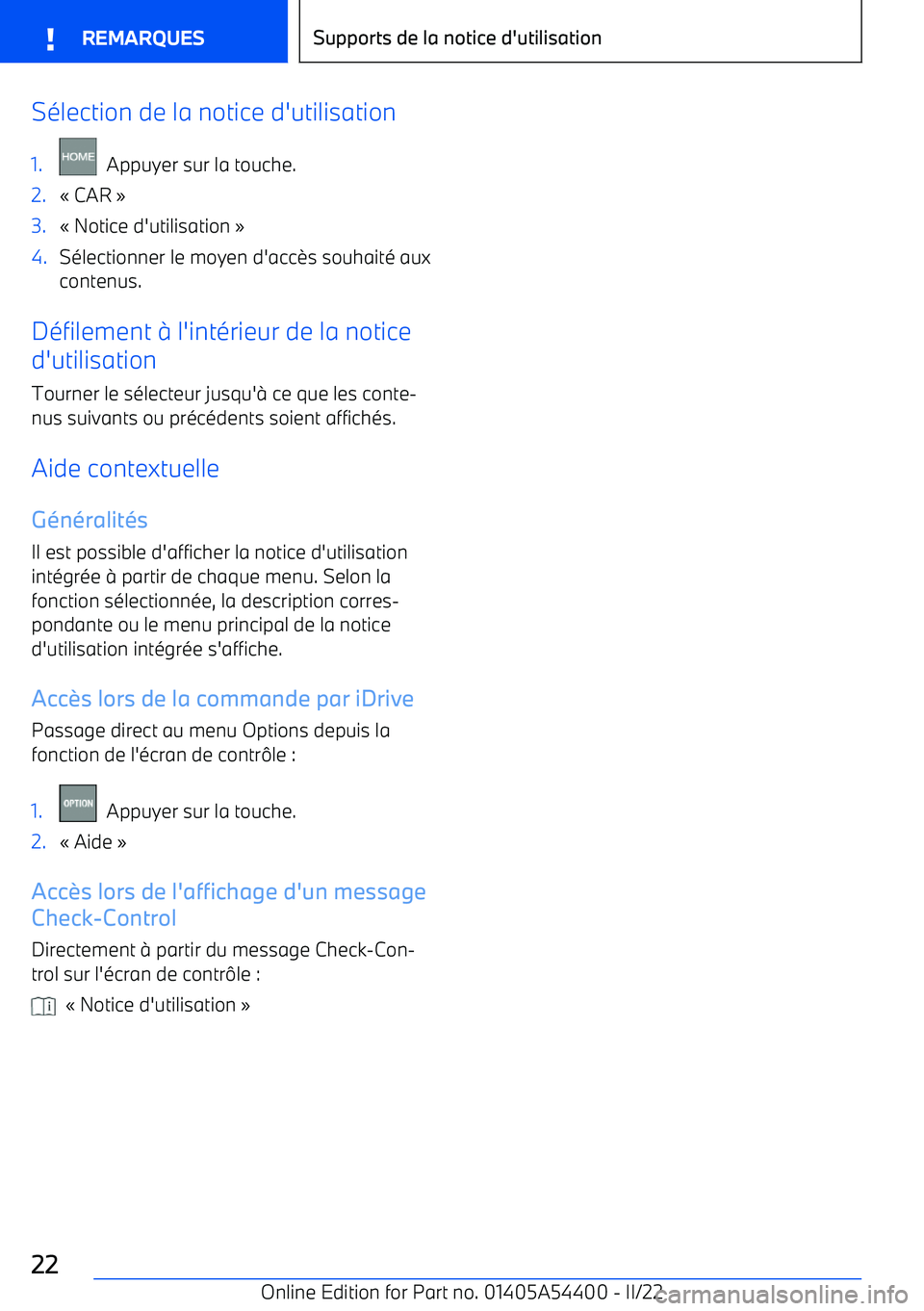 BMW X5 M 2022  Notices Demploi (in French) Sélection de la notice d