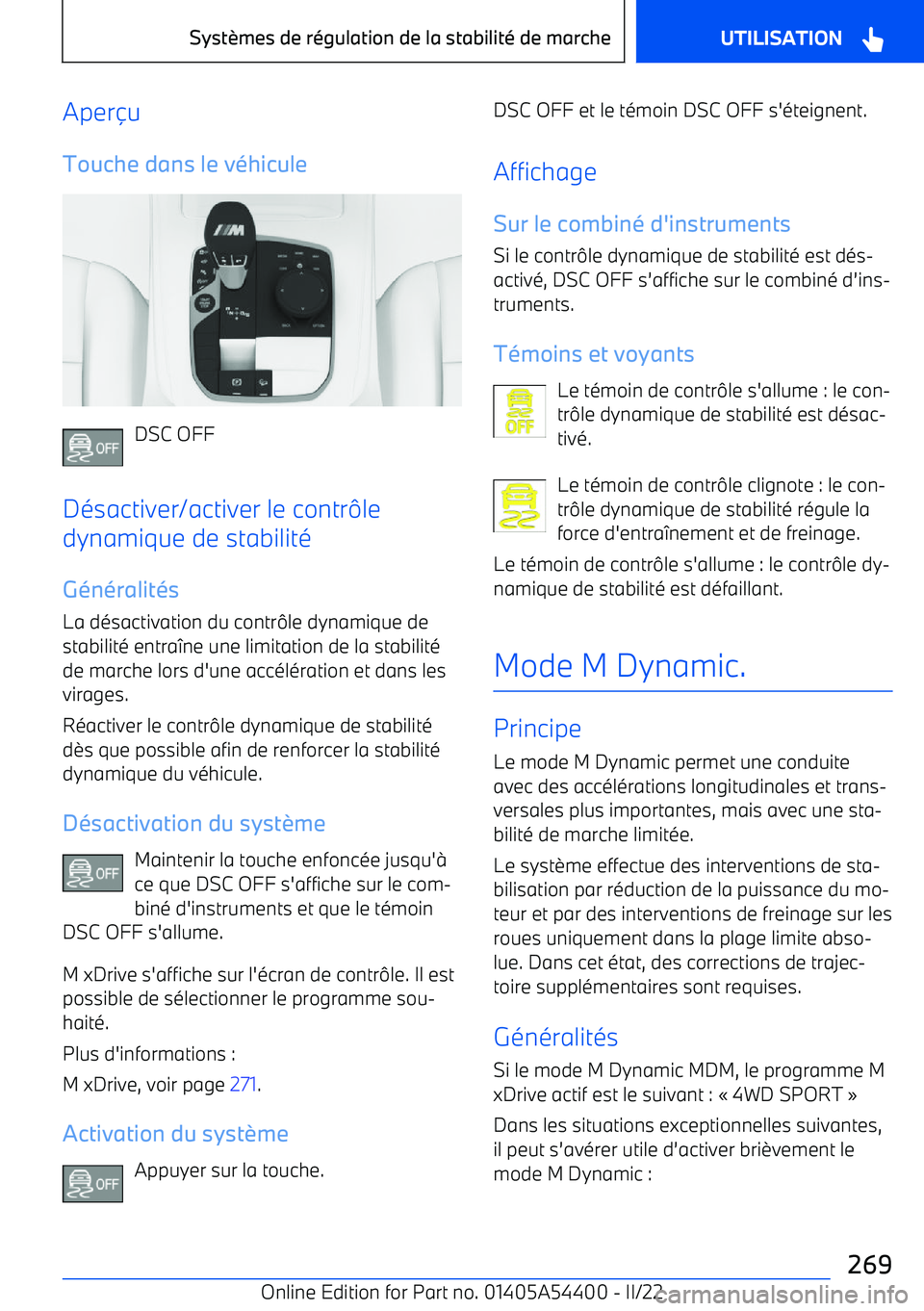 BMW X5 M 2022  Notices Demploi (in French) Aperu
Touche dans le v