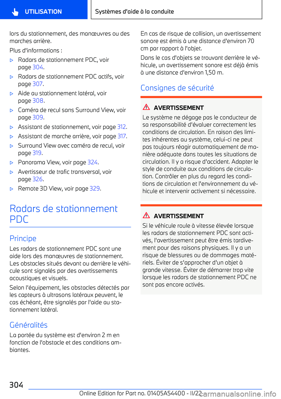 BMW X5 M 2022  Notices Demploi (in French) lors du stationnement, des manuvres ou des
marches arri