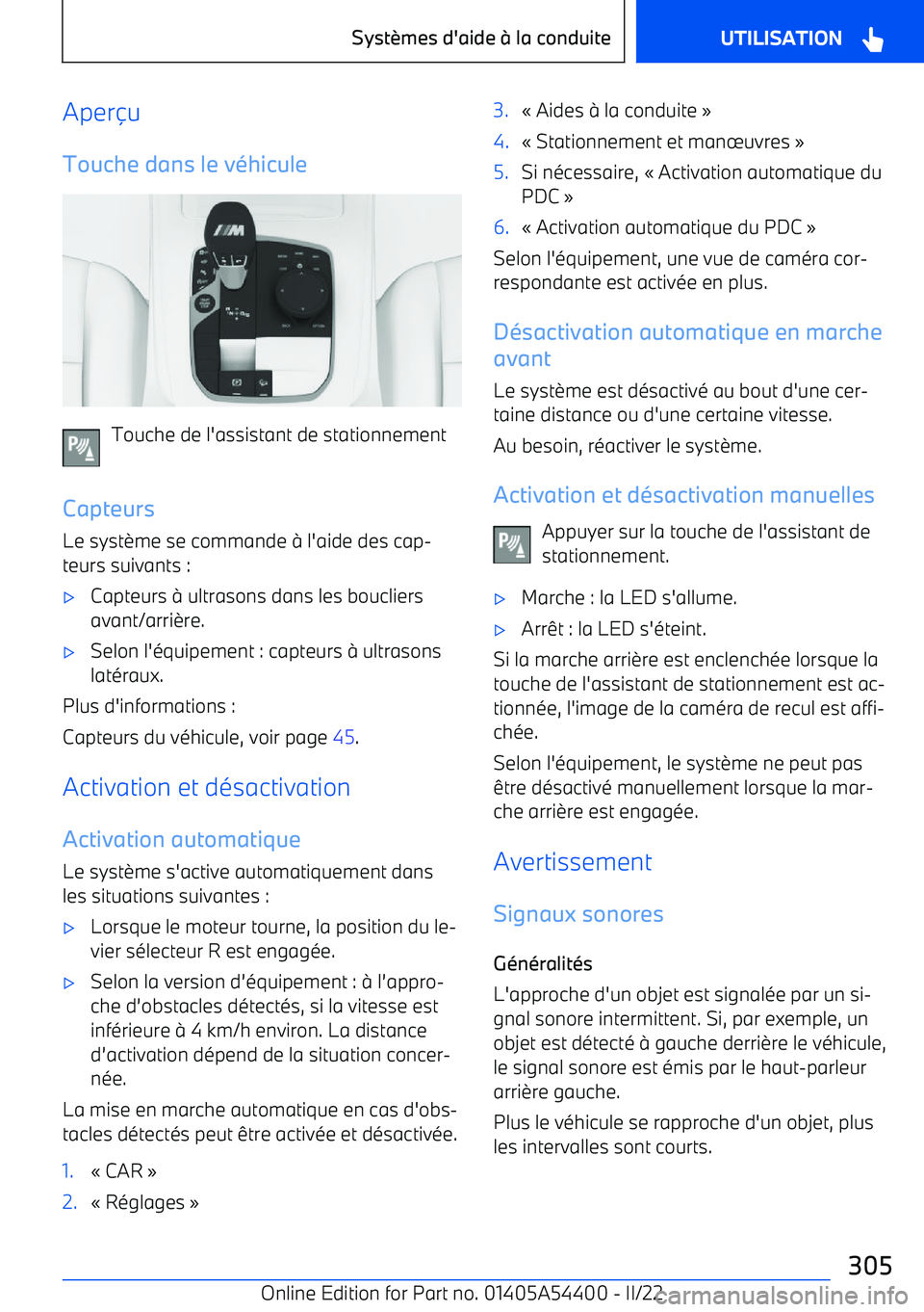 BMW X5 M 2022  Notices Demploi (in French) Aperu
Touche dans le v