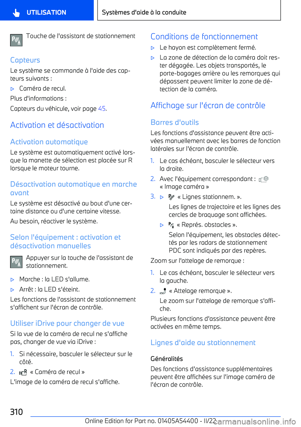 BMW X5 M 2022  Notices Demploi (in French) Touche de l