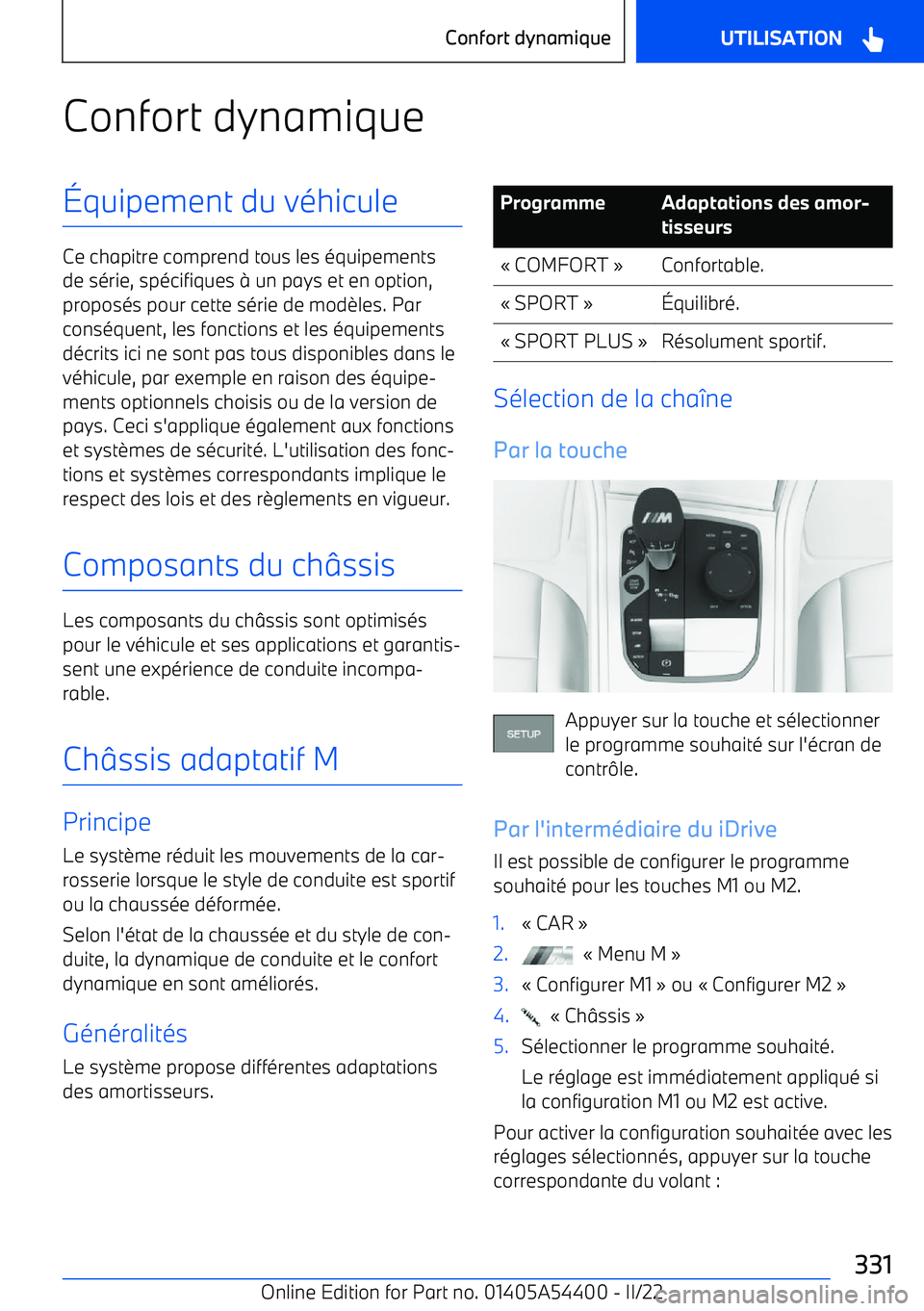BMW X5 M 2022  Notices Demploi (in French) Confort dynamique