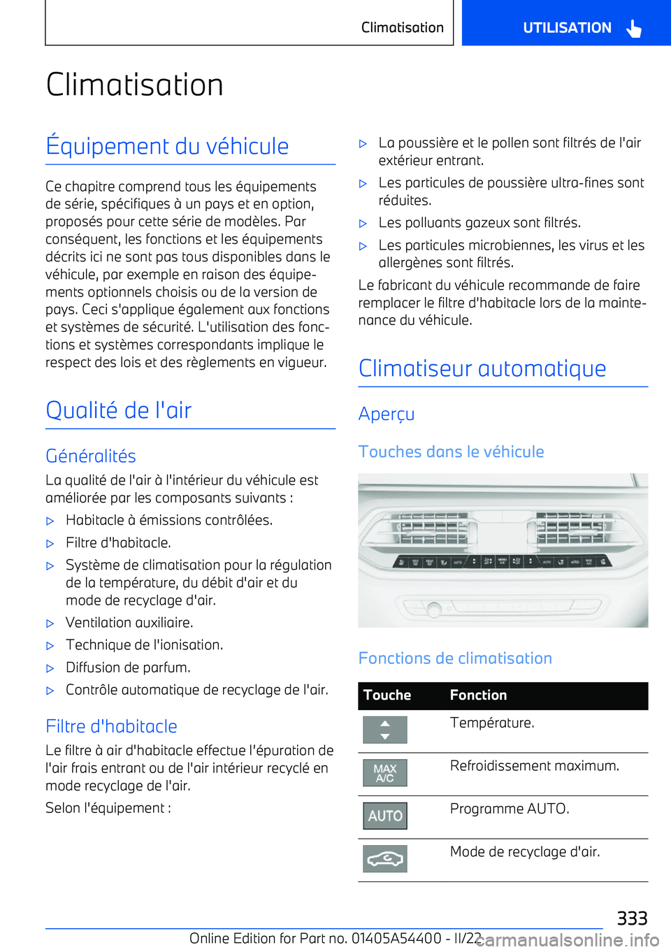 BMW X5 M 2022  Notices Demploi (in French) Climatisation
