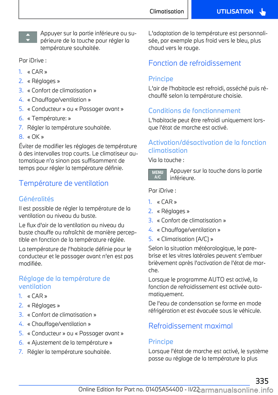 BMW X5 M 2022  Notices Demploi (in French) Appuyer sur la partie inférieure ou su