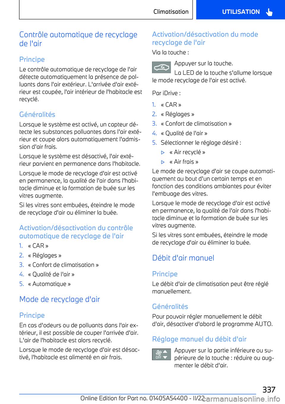 BMW X5 M 2022  Notices Demploi (in French) Contrle automatique de recyclage
de l