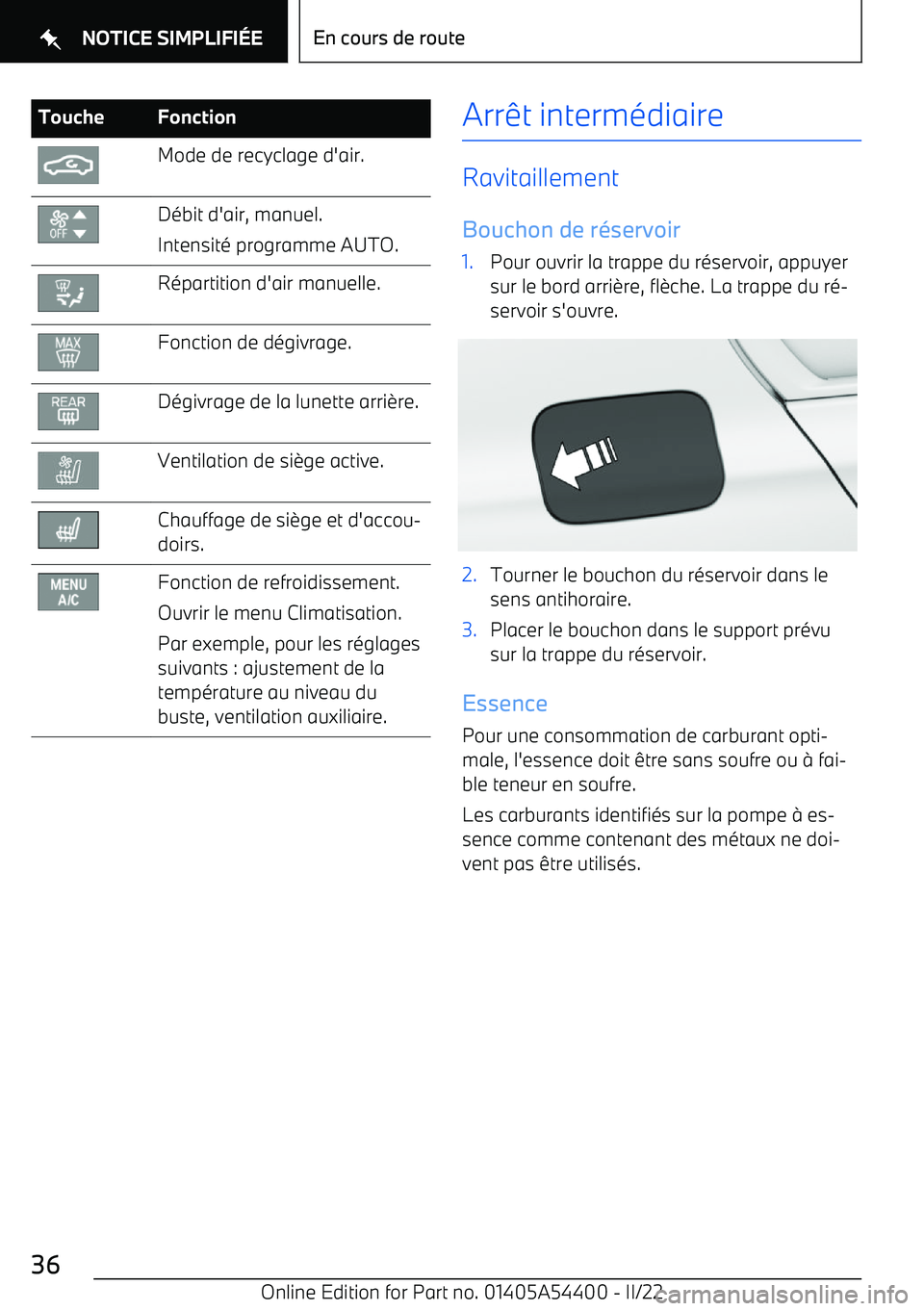 BMW X5 M 2022  Notices Demploi (in French) ToucheFonctionMode de recyclage d