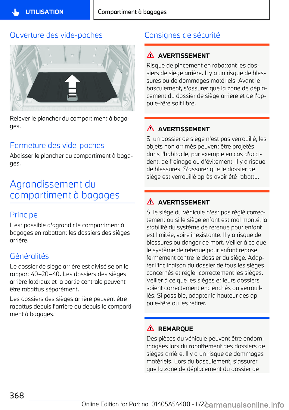 BMW X5 M 2022  Notices Demploi (in French) Ouverture des vide