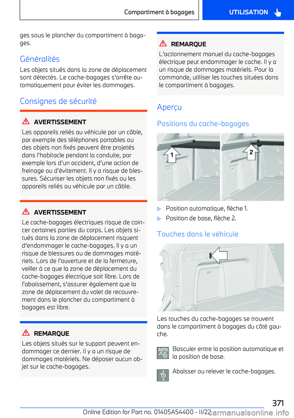 BMW X5 M 2022  Notices Demploi (in French) ges sous le plancher du compartiment 