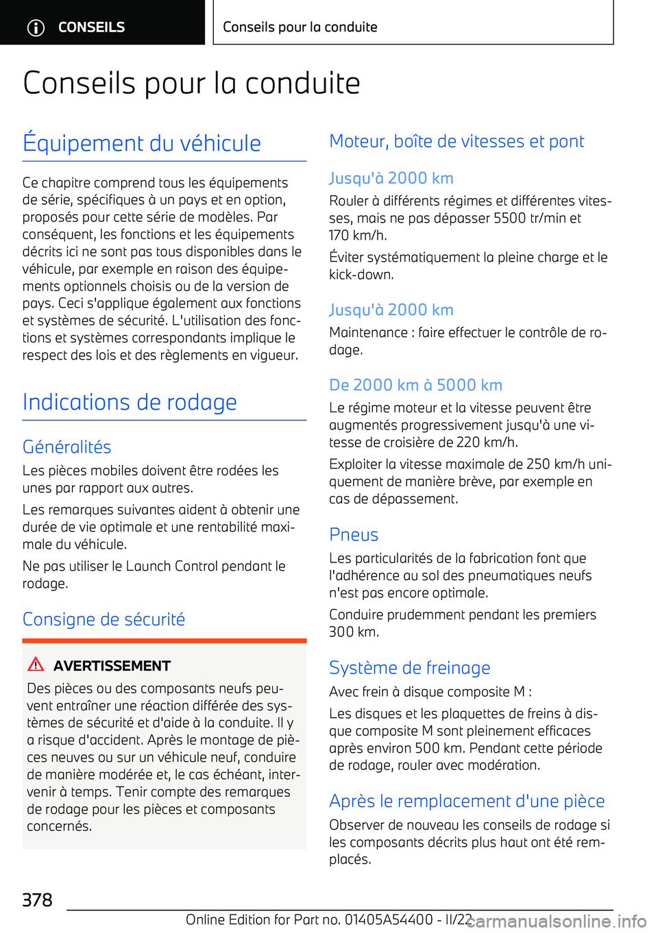 BMW X5 M 2022  Notices Demploi (in French) Conseils pour la conduite