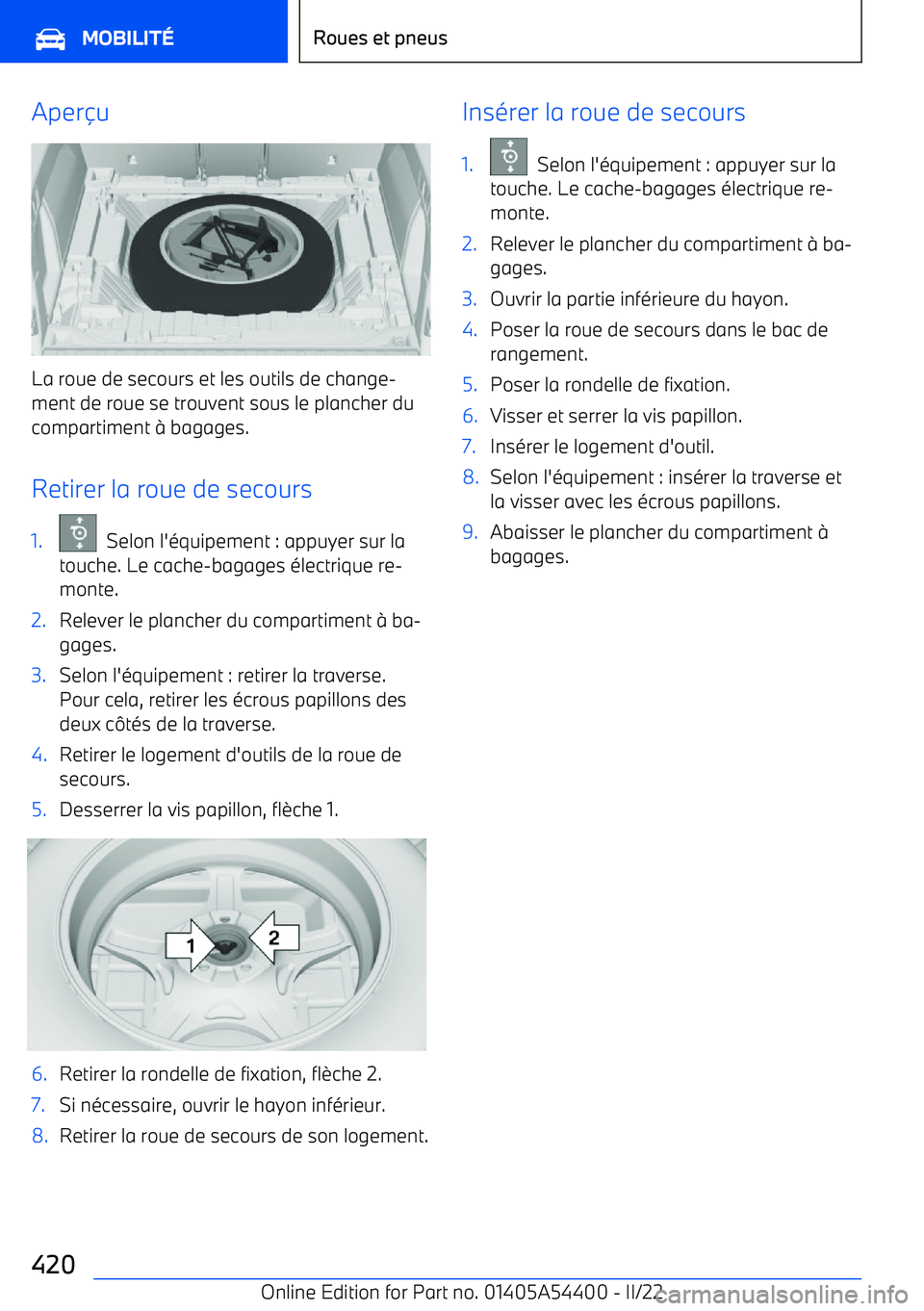 BMW X5 M 2022  Notices Demploi (in French) Aperu
La roue de secours et les outils de change