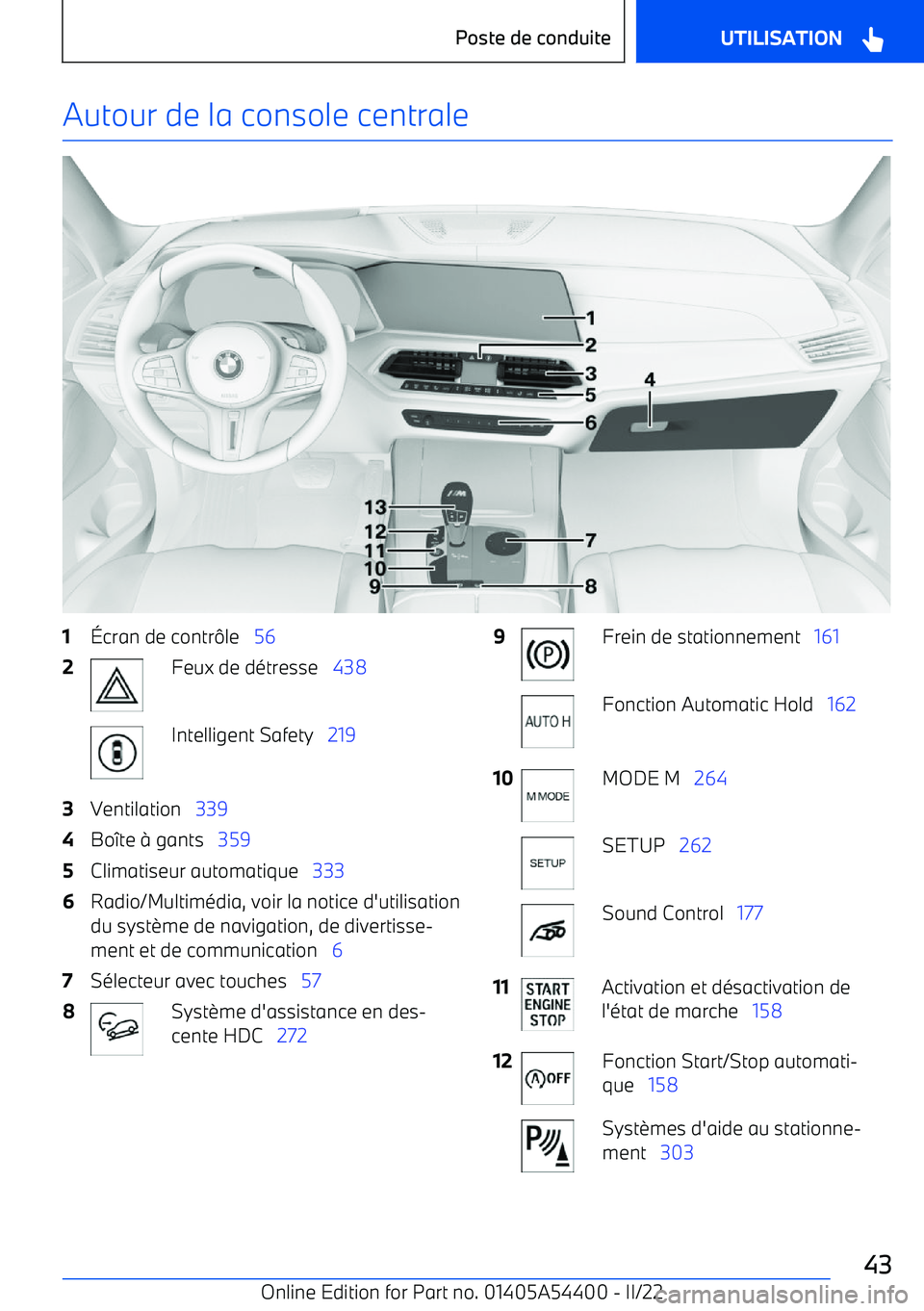 BMW X5 M 2022  Notices Demploi (in French) Autour de la console centrale1