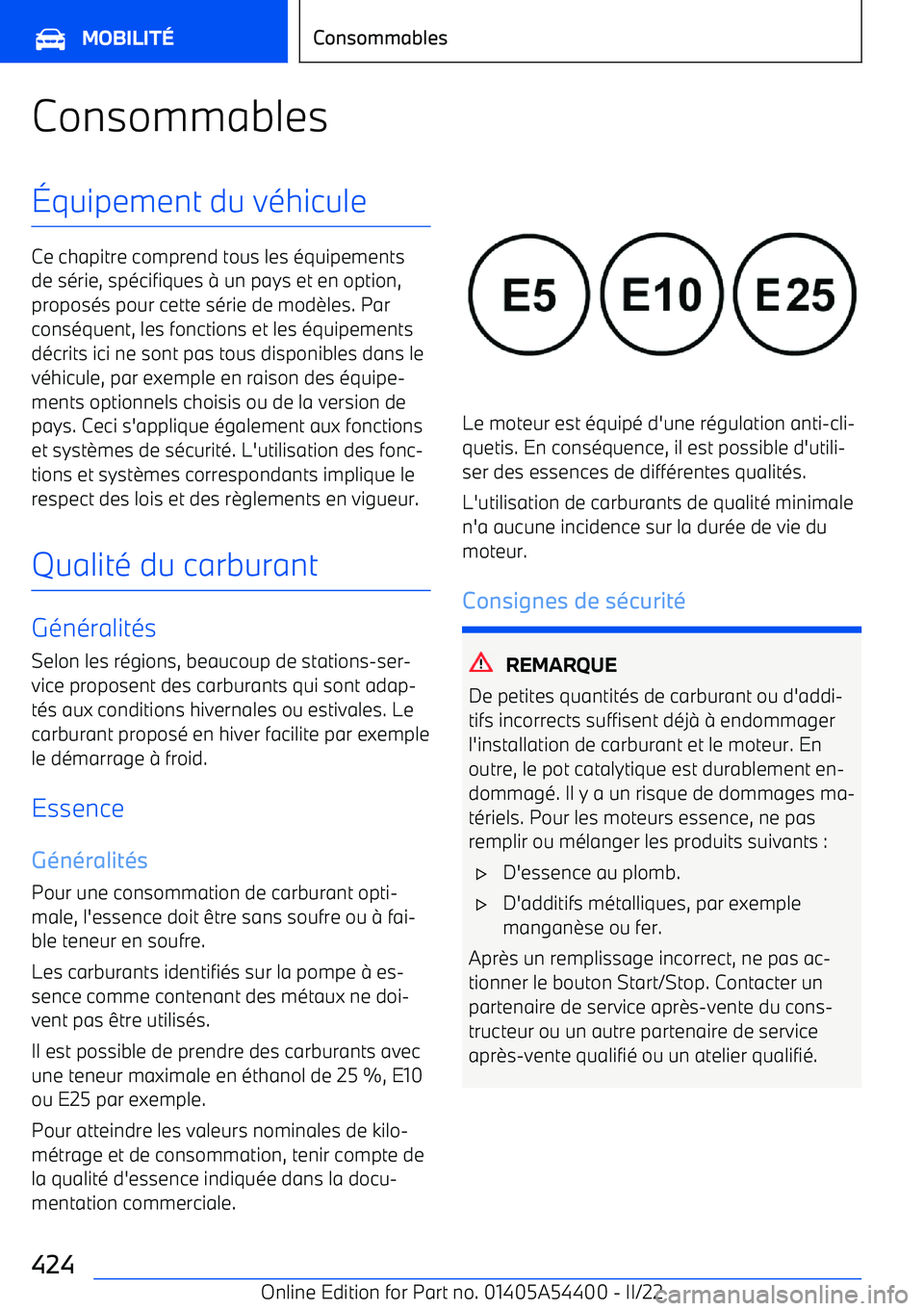 BMW X5 M 2022  Notices Demploi (in French) Consommables