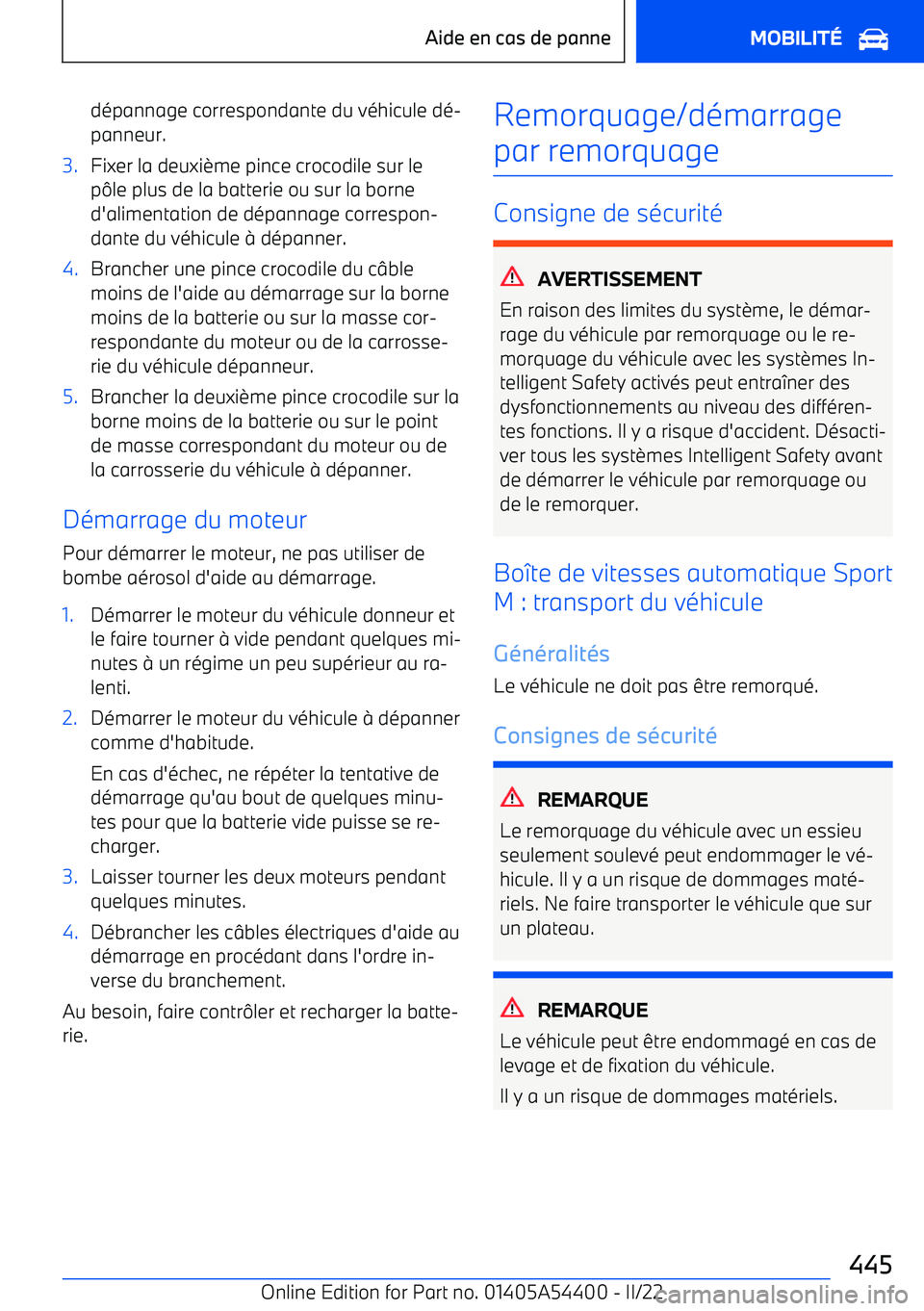 BMW X5 M 2022  Notices Demploi (in French) dépannage correspondante du véhicule dé