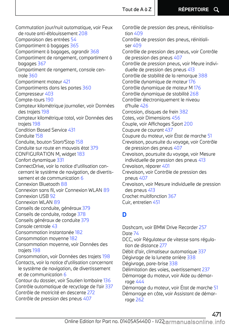 BMW X5 M 2022  Notices Demploi (in French) Commutation jour/nuit automatique, voir Feuxde route anti