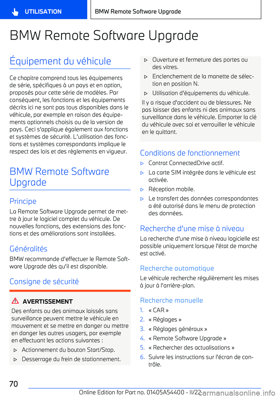 BMW X5 M 2022  Notices Demploi (in French) BMW Remote Software Upgrade