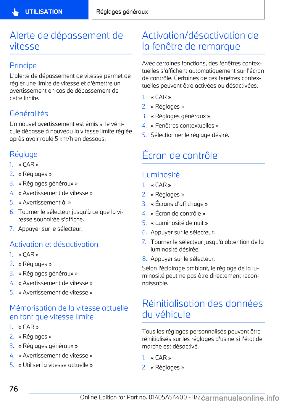 BMW X5 M 2022  Notices Demploi (in French) Alerte de dépassement devitesse
Principe L