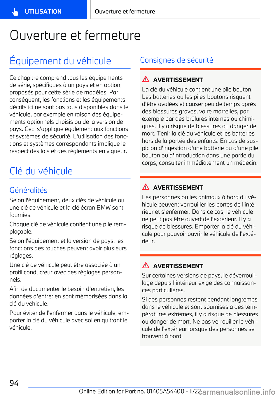 BMW X5 M 2022  Notices Demploi (in French) Ouverture et fermeture