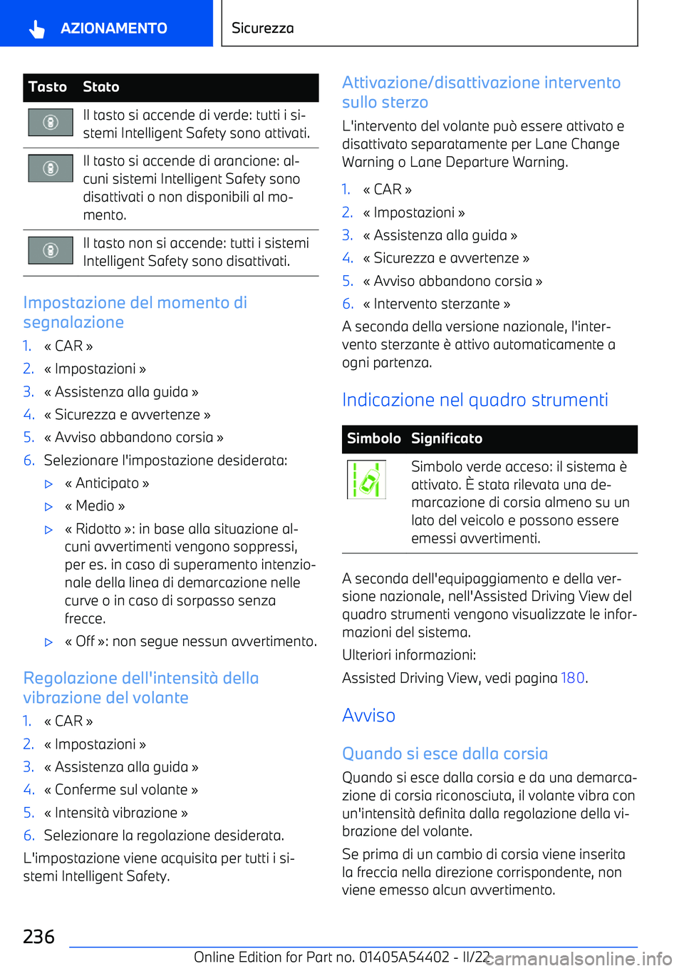 BMW X5 M 2022  Libretti Di Uso E manutenzione (in Italian) TastoStatoIl tasto si accende di verde: tutti i si