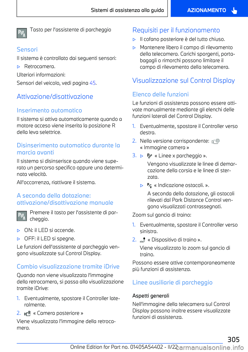 BMW X5 M 2022  Libretti Di Uso E manutenzione (in Italian) Tasto per l