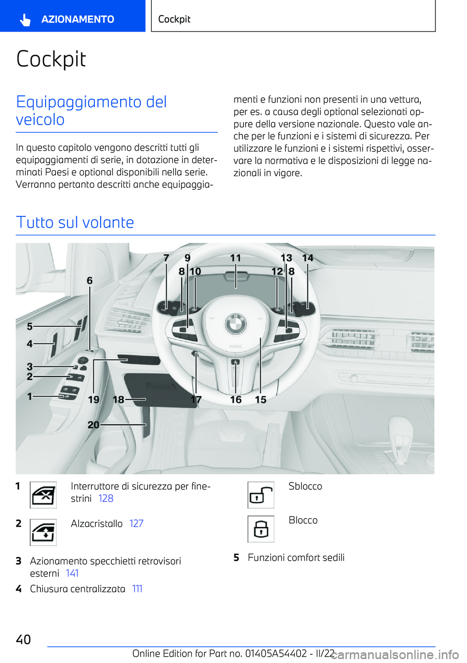 BMW X5 M 2022  Libretti Di Uso E manutenzione (in Italian) CockpitEquipaggiamento del
veicolo
In questo capitolo vengono descritti tutti gli equipaggiamenti di serie, in dotazione in deter