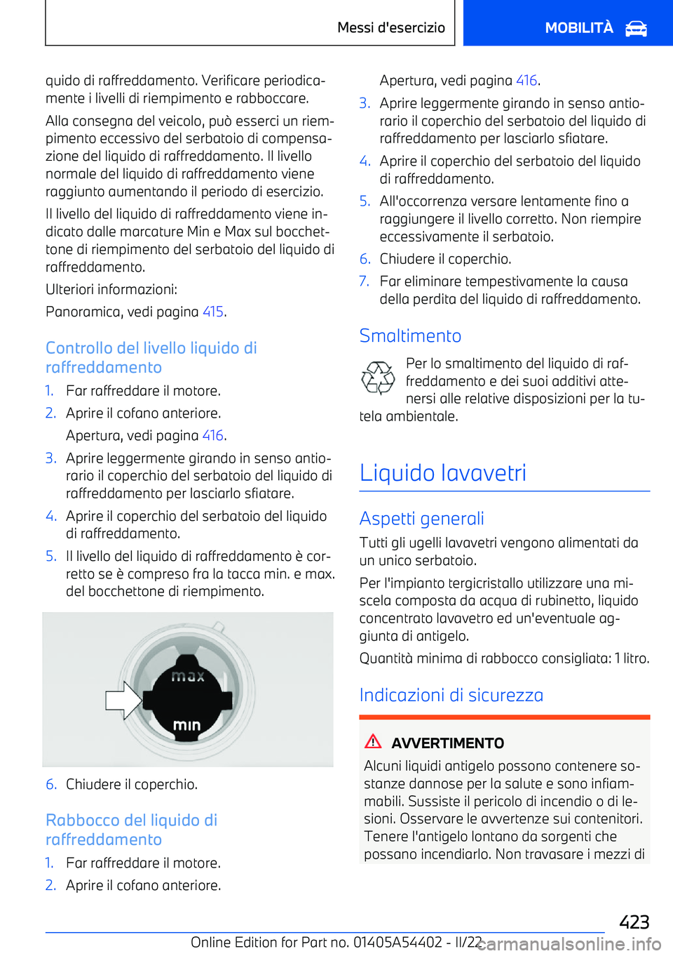 BMW X5 M 2022  Libretti Di Uso E manutenzione (in Italian) quido di raffreddamento. Verificare periodica