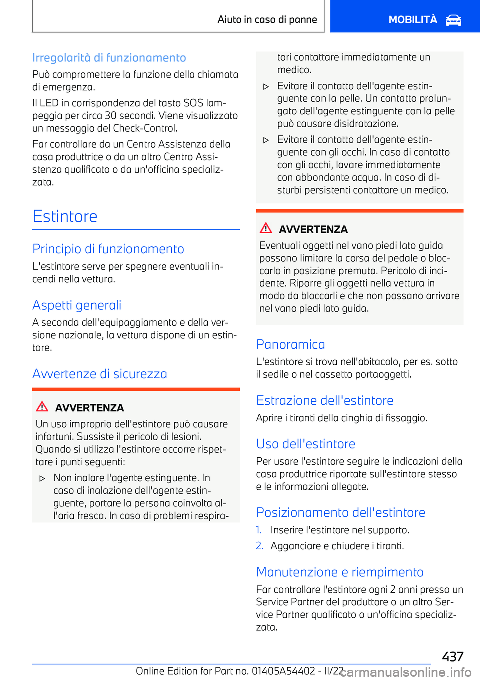 BMW X5 M 2022  Libretti Di Uso E manutenzione (in Italian) Irregolarit