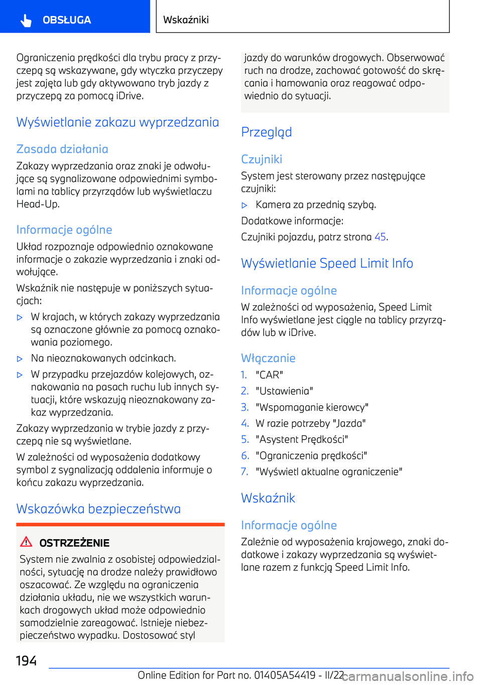 BMW X5 M 2022  Instrukcja obsługi (in Polish) Ograniczenia pr6dko 3ci dla trybu pracy z przy