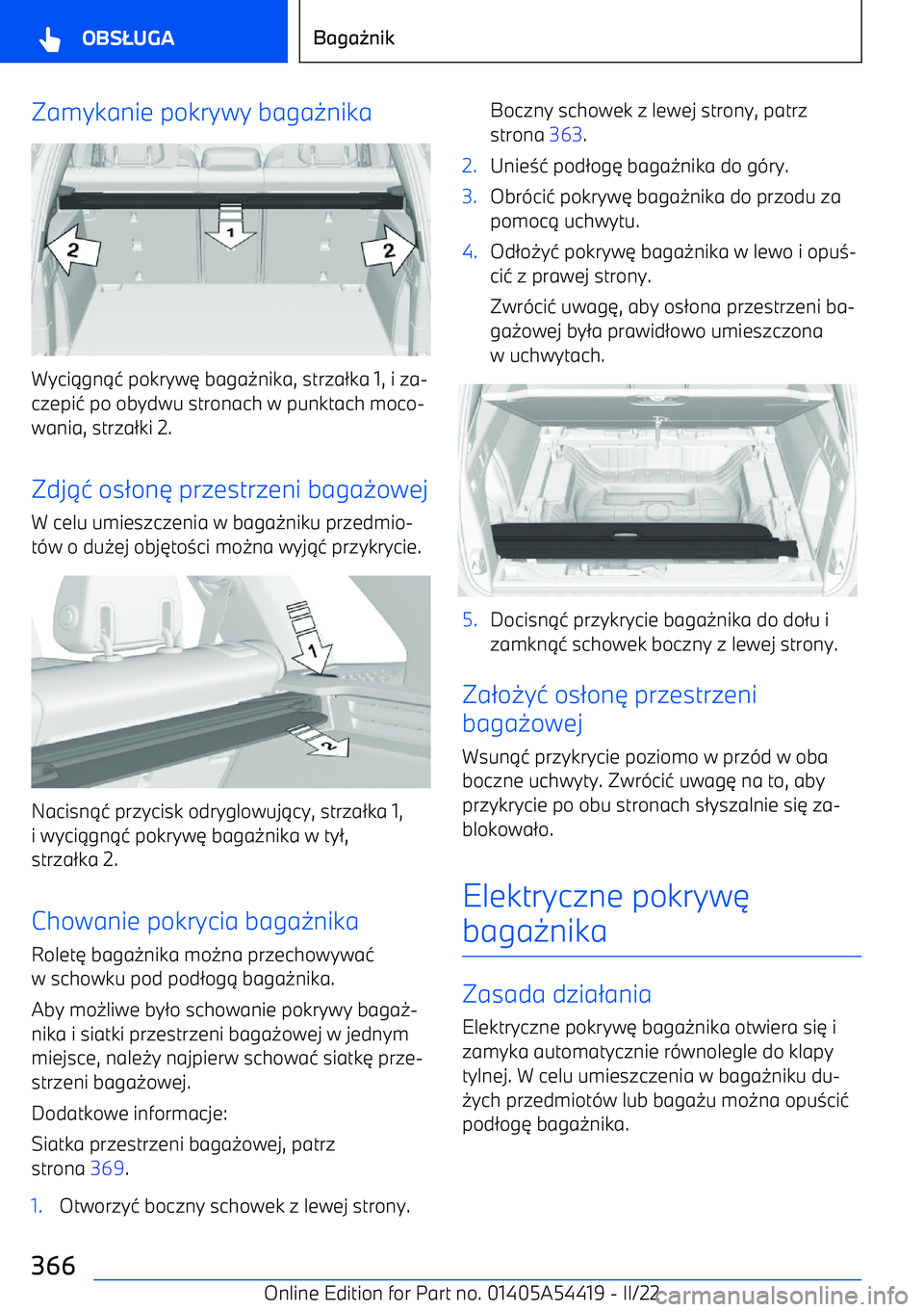 BMW X5 M 2022  Instrukcja obsługi (in Polish) Zamykanie pokrywy baga0nika
Wyci 1gn 14 pokryw 6 baga 0nika, strza 2ka 1, i za