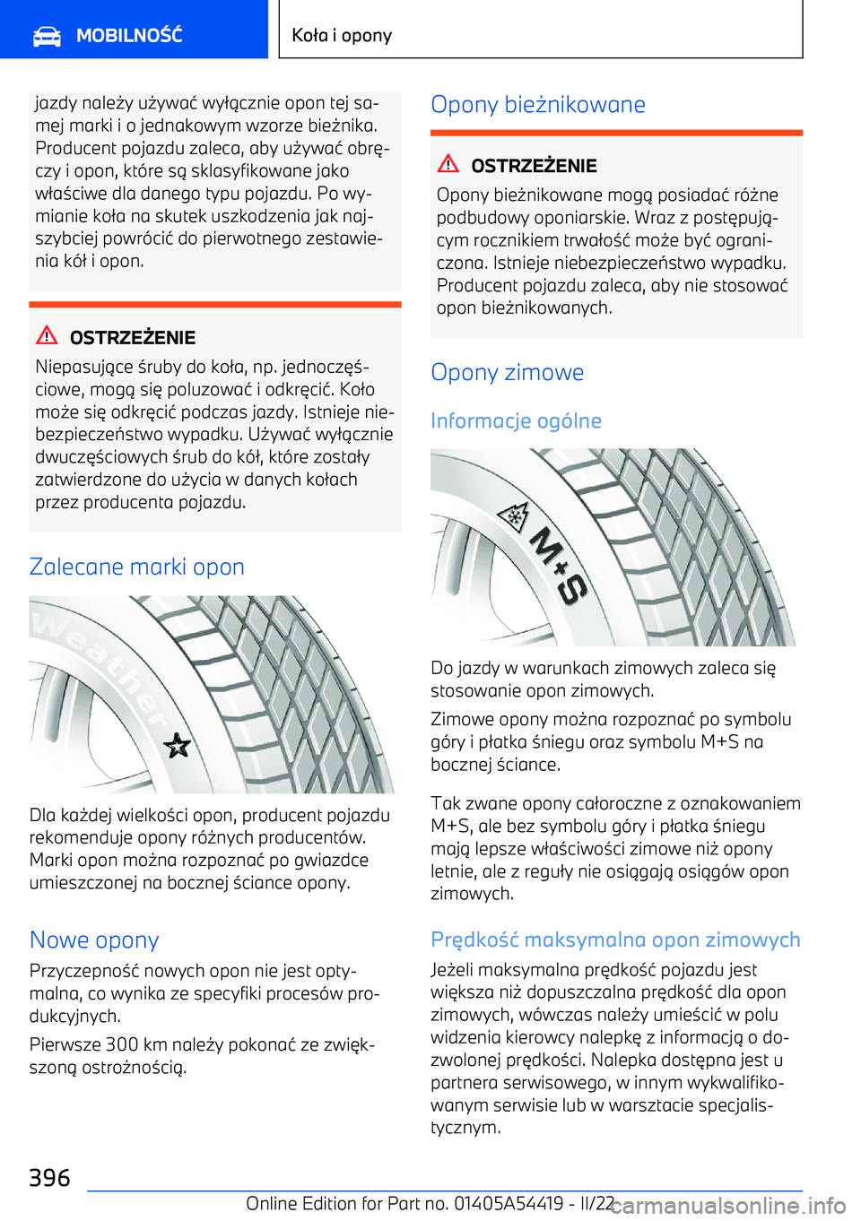 BMW X5 M 2022  Instrukcja obsługi (in Polish) jazdy nale0y u 0ywa 4 wy 21cznie opon tej sa