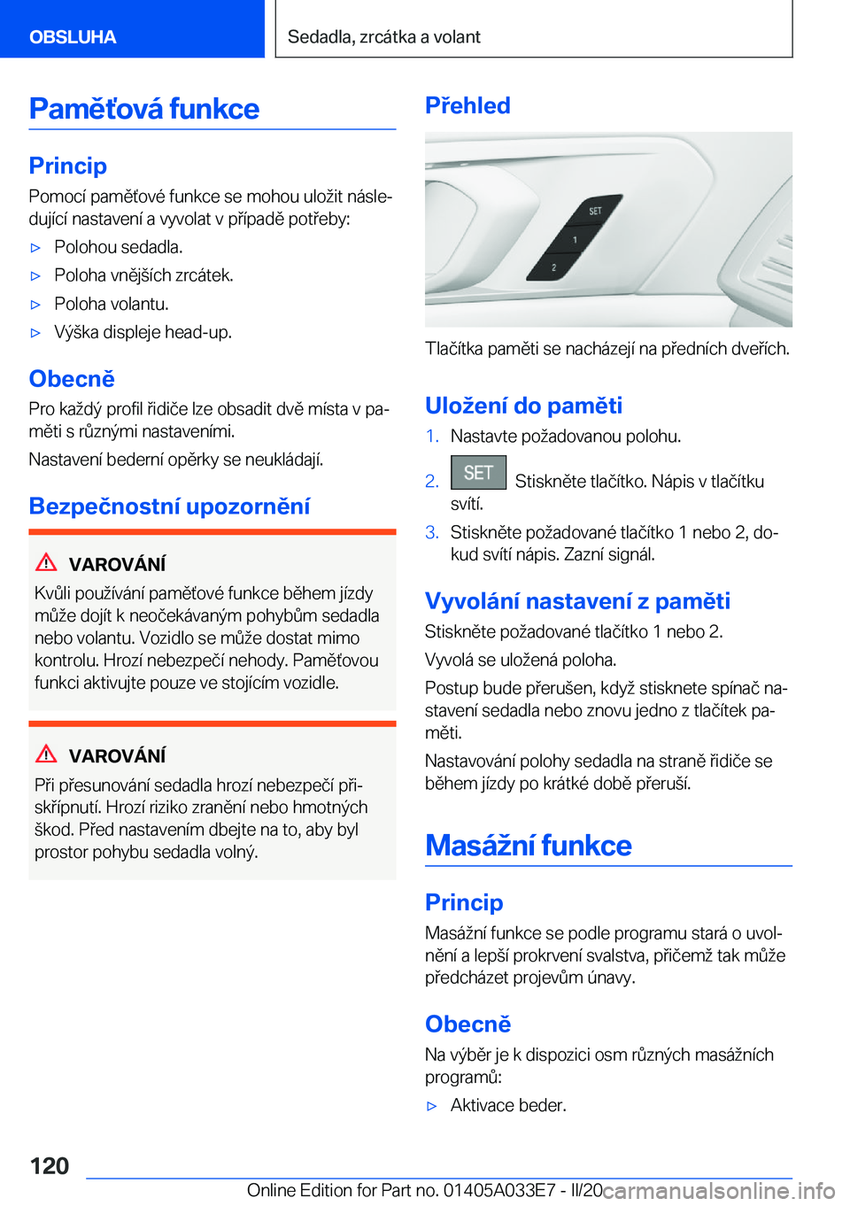 BMW X5 M 2020  Návod na použití (in Czech) �P�a�m�ě,�o�v�