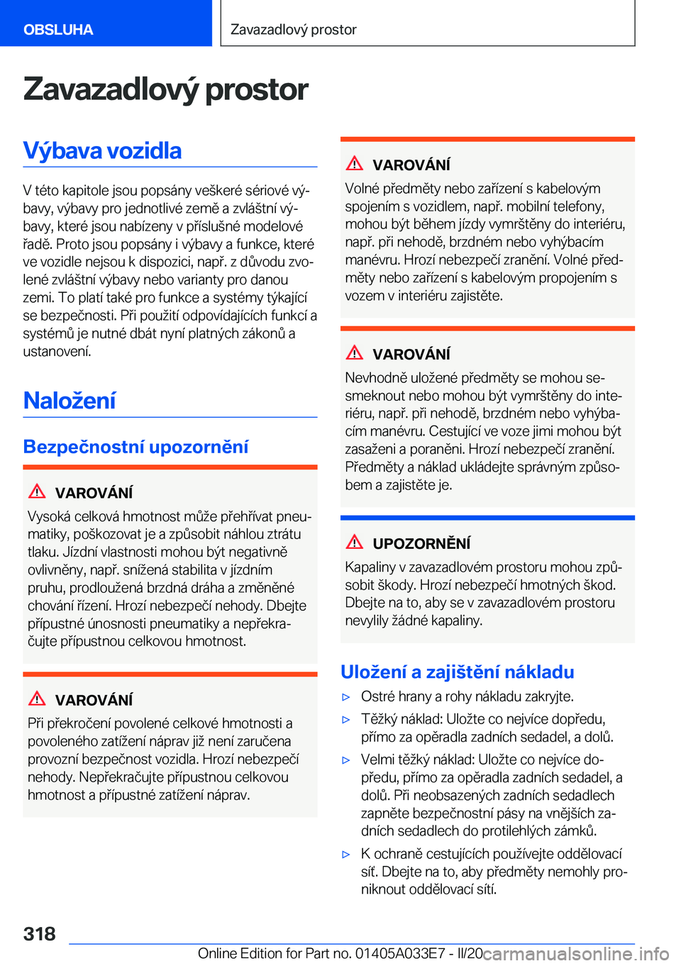 BMW X5 M 2020  Návod na použití (in Czech) �Z�a�v�a�z�a�d�l�o�v�