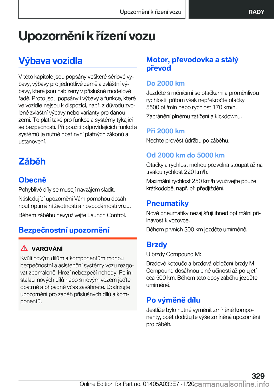 BMW X5 M 2020  Návod na použití (in Czech) �U�p�o�z�o�r�n�ě�n�