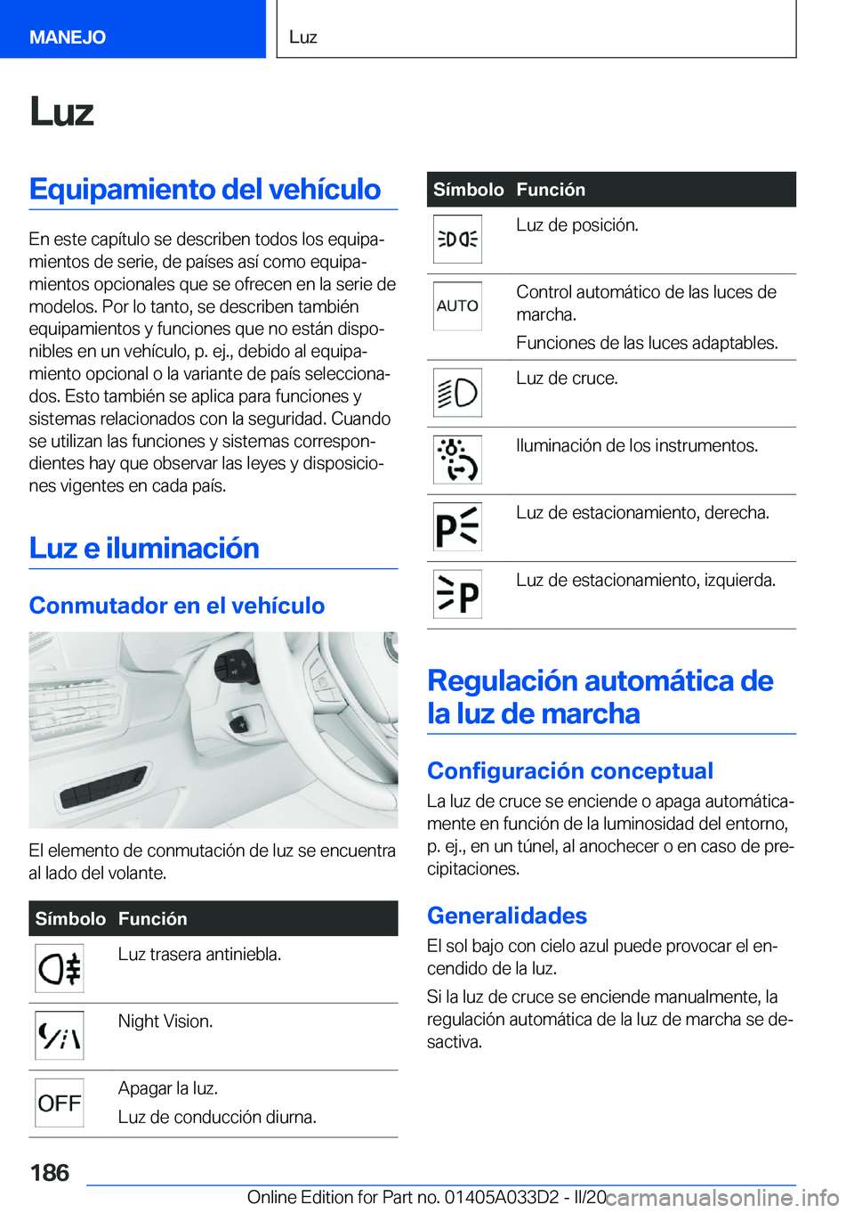 BMW X5 M 2020  Manuales de Empleo (in Spanish) �L�u�z�E�q�u�i�p�a�m�i�e�n�t�o��d�e�l��v�e�h�