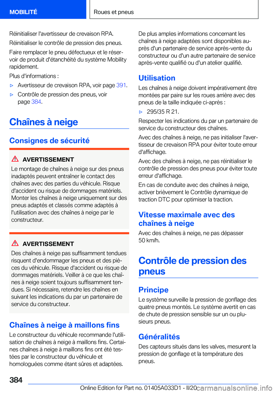 BMW X5 M 2020  Notices Demploi (in French) �R�é�i�n�i�t�i�a�l�i�s�e�r��l�'�a�v�e�r�t�i�s�s�e�u�r��d�e��c�r�e�v�a�i�s�o�n��R�P�A�.
�R�é�i�n�i�t�i�a�l�i�s�e�r��l�e��c�o�n�t�r�