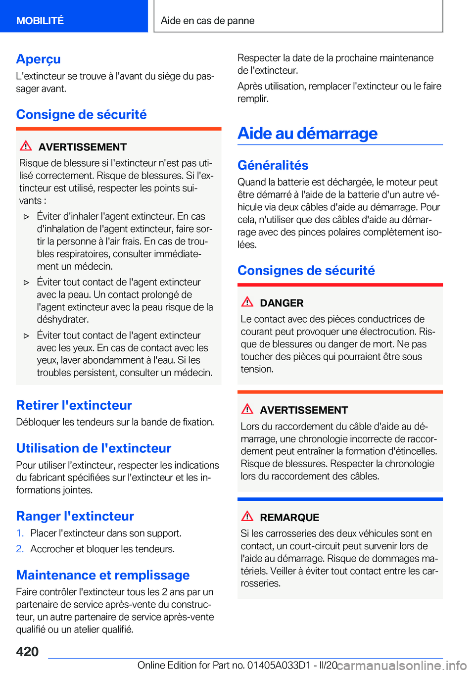 BMW X5 M 2020  Notices Demploi (in French) �A�p�e�r�ç�u
�L�'�e�x�t�i�n�c�t�e�u�r��s�e��t�r�o�u�v�e��