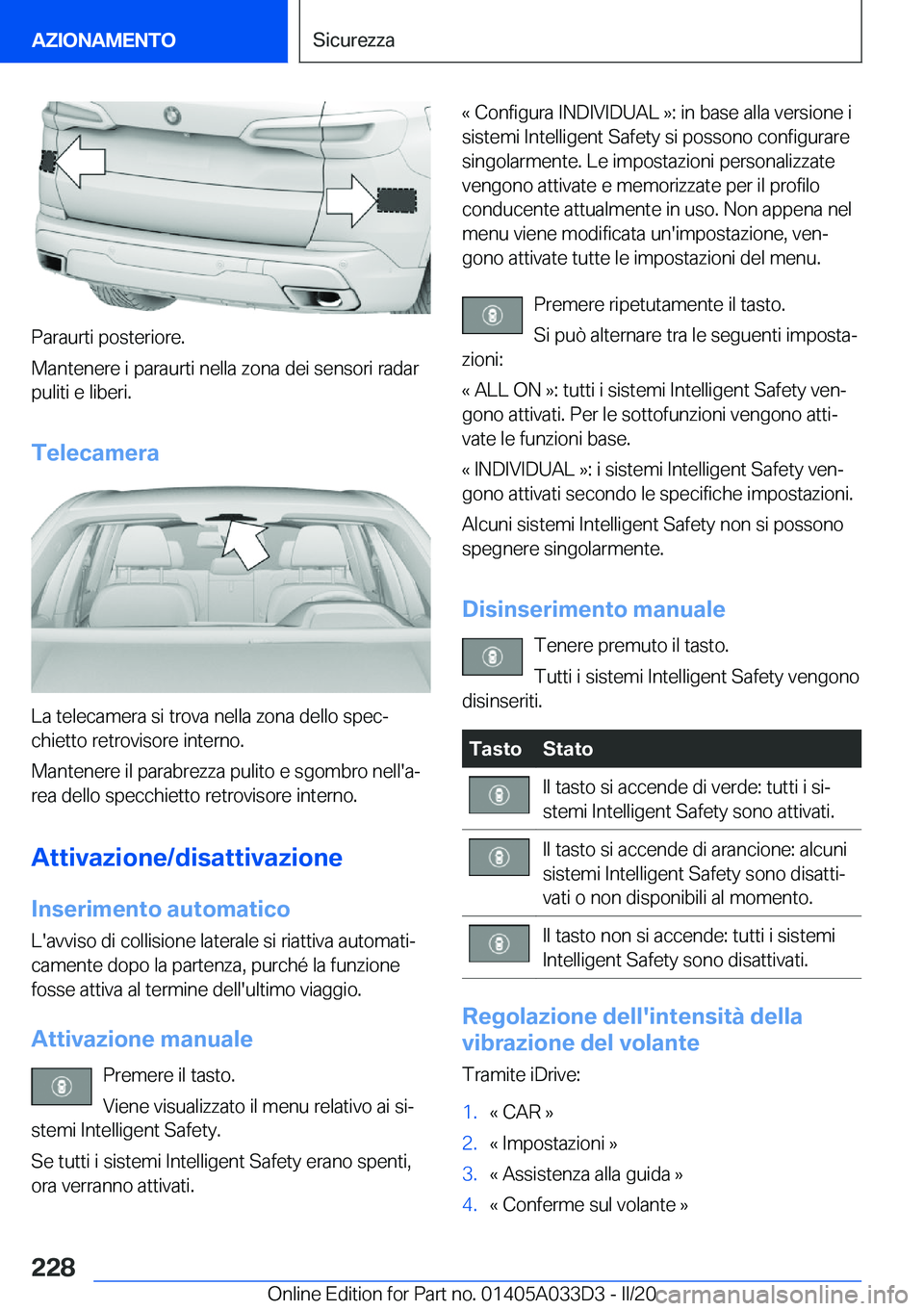 BMW X5 M 2020  Libretti Di Uso E manutenzione (in Italian) �P�a�r�a�u�r�t�i��p�o�s�t�e�r�i�o�r�e�.
�M�a�n�t�e�n�e�r�e��i��p�a�r�a�u�r�t�i��n�e�l�l�a��z�o�n�a��d�e�i��s�e�n�s�o�r�i��r�a�d�a�r �p�u�l�i�t�i��e��l�i�b�e�r�i�.
�T�e�l�e�c�a�m�e�r�a
�L�a�