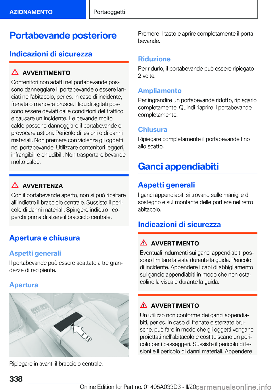 BMW X5 M 2020  Libretti Di Uso E manutenzione (in Italian) �P�o�r�t�a�b�e�v�a�n�d�e��p�o�s�t�e�r�i�o�r�e
�I�n�d�i�c�a�z�i�o�n�i��d�i��s�i�c�u�r�e�z�z�a
�A�V�V�E�R�T�I�M�E�N�T�O
�C�o�n�t�e�n�i�t�o�r�i��n�o�n��a�d�a�t�t�i��n�e�l��p�o�r�t�a�b�e�v�a�n�d�e�