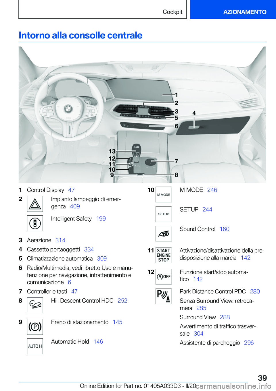 BMW X5 M 2020  Libretti Di Uso E manutenzione (in Italian) �I�n�t�o�r�n�o��a�l�l�a��c�o�n�s�o�l�l�e��c�e�n�t�r�a�l�e�1�C�o�n�t�r�o�l��D�i�s�p�l�a�y\_�4�7�2�I�m�p�i�a�n�t�o��l�a�m�p�e�g�g�i�o��d�i��e�m�e�rª
�g�e�n�z�a\_ �4�0�9�I�n�t�e�l�l�i�g�e�n�