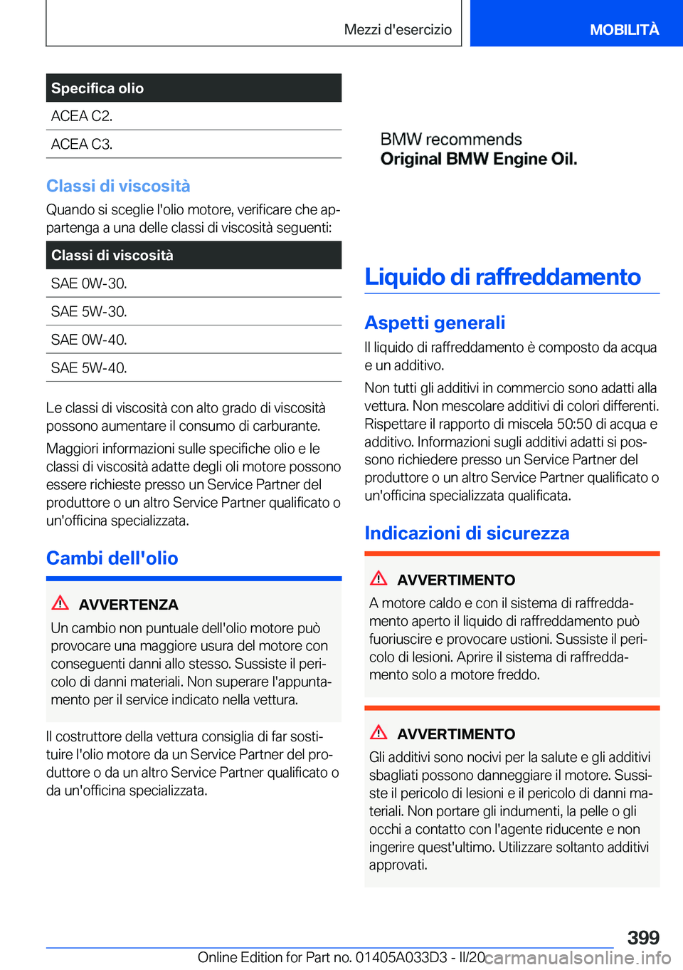 BMW X5 M 2020  Libretti Di Uso E manutenzione (in Italian) �S�p�e�c�i�f�i�c�a��o�l�i�o�A�C�E�A��C�2�.�A�C�E�A��C�3�.
�C�l�a�s�s�i��d�i��v�i�s�c�o�s�i�t�