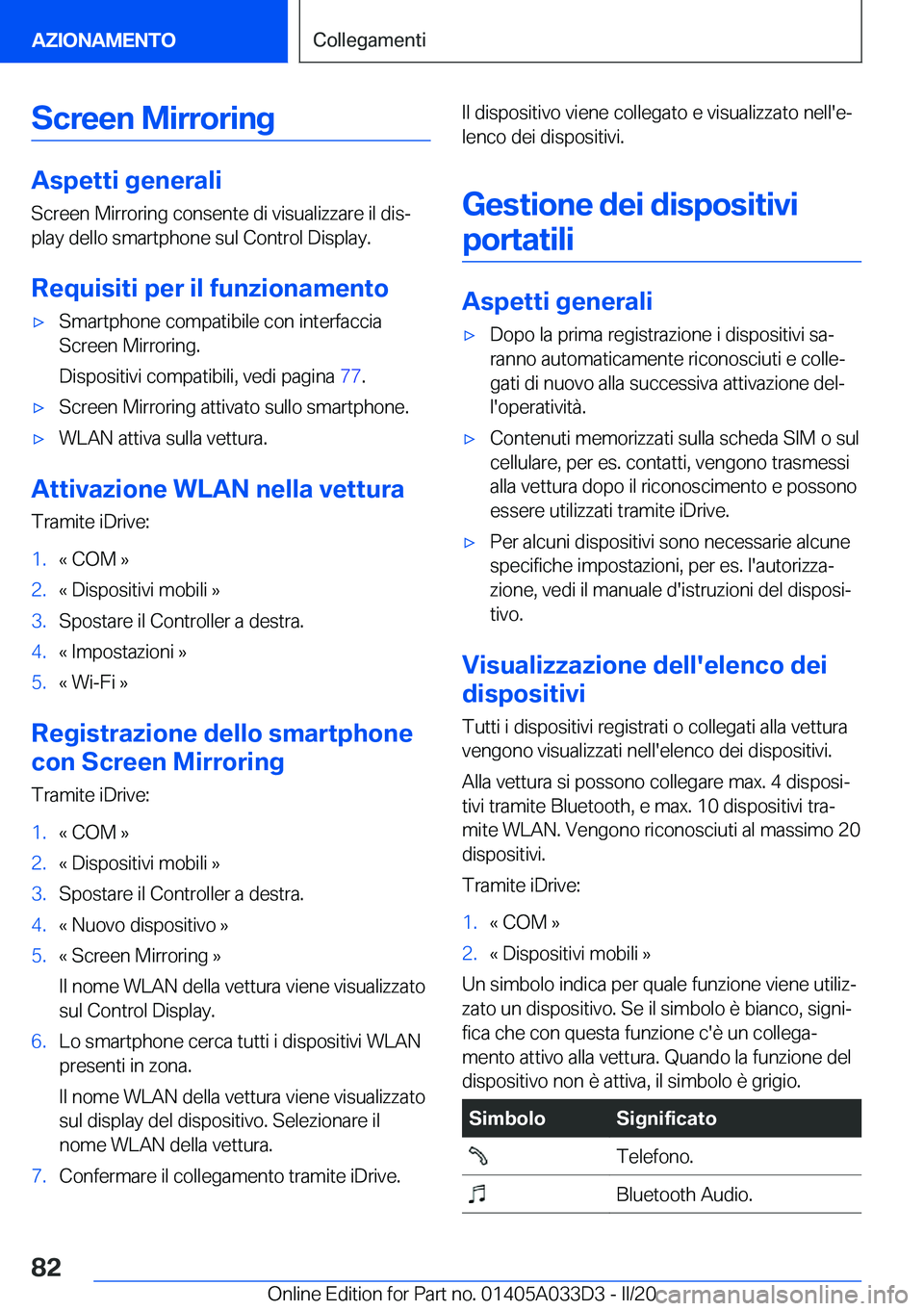 BMW X5 M 2020  Libretti Di Uso E manutenzione (in Italian) �S�c�r�e�e�n��M�i�r�r�o�r�i�n�g
�A�s�p�e�t�t�i��g�e�n�e�r�a�l�i�S�c�r�e�e�n��M�i�r�r�o�r�i�n�g��c�o�n�s�e�n�t�e��d�i��v�i�s�u�a�l�i�z�z�a�r�e��i�l��d�i�sª
�p�l�a�y��d�e�l�l�o��s�m�a�r�t�p�