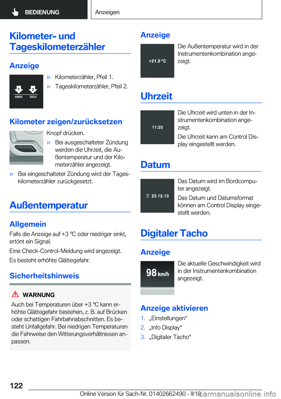 BMW X5 M 2018  Betriebsanleitungen (in German) �K�i�l�o�m�e�t�e�r�-��u�n�d�T�a�g�e�s�k�i�l�o�m�e�t�e�r�z�